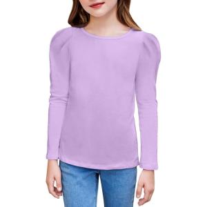 Arshiner Girls Shirts Puff Long Sleeve Shirts Casual Crewneck Tops Tunic Blouse(Lilac)