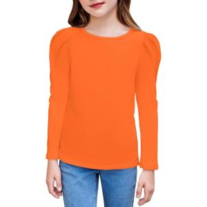 Arshiner Girls Shirts Puff Long Sleeve Shirts Casual Crewneck Tops Tunic Blouse(Orange)