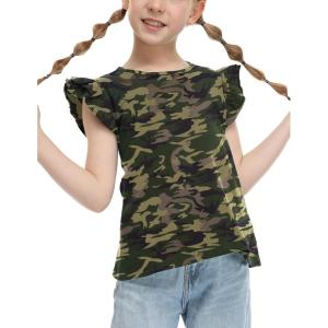 Arshiner Girls Shirts Ruffle Short Sleeve Summer Cute Casual Crewneck Tops Blouse Tee(Camo)