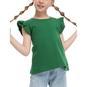 Arshiner Girls Shirts Ruffle Short Sleeve Summer Cute Casual Crewneck Tops Blouse Tee(Green)
