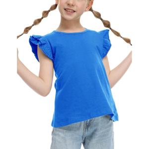 Arshiner Girls Shirts Ruffle Short Sleeve Summer Cute Casual Crewneck Tops Blouse Tee(Royal Blue)
