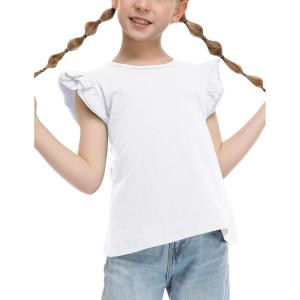 Arshiner Girls Shirts Ruffle Short Sleeve Summer Cute Casual Crewneck Tops Blouse Tee(White)