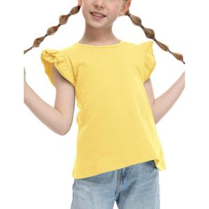 Arshiner Girls Shirts Ruffle Short Sleeve Summer Cute Casual Crewneck Tops Blouse Tee(Yellow)
