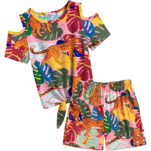 Arshiner Girls Short Sets 2 Pieces Outfits Short Sleeve Tie Knot T-Shirts and Casual Shorts With Pockets Cute Clothes Sets(Hawaiian)
