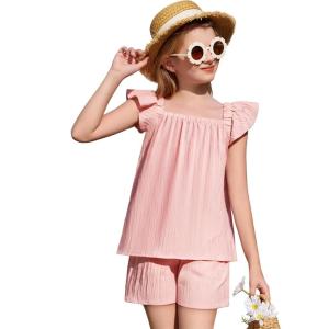 Arshiner Girls Summer Shorts Sets Cap Sleeve Top and Elastic Waist Pocketed Shorts Outfit 2 Piece Clothing Set(Pink)