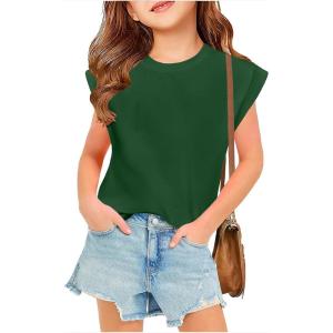 Arshiner Girls T Shirts Cap Sleeves Casual Summer Tops Crewneck Tank Loose Fit Fashion Blouse Tee(Green)