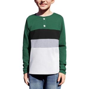 Arshiner Kids Boys Henley Shirts Cotton Long Sleeve Crewneck T-Shirts Color Block Tee Tops 3-12 Years(Dark Green)
