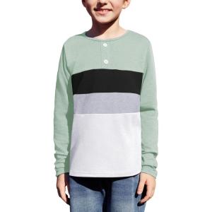 Arshiner Kids Boys Henley Shirts Cotton Long Sleeve Crewneck T-Shirts Color Block Tee Tops 3-12 Years(Light Green)