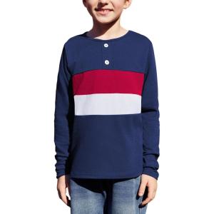 Arshiner Kids Boys Henley Shirts Cotton Long Sleeve Crewneck T-Shirts Color Block Tee Tops 3-12 Years(Navy Blue)