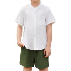 Arshiner Toddler Boys 2 Piece Set Short Sleeve Button Down Shirt and Shorts Vacation Texture Outfits with Pocket 2-8 Years(White & Green)