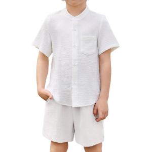 Arshiner Toddler Boys 2 Piece Set Short Sleeve Button Down Shirt and Shorts Vacation Texture Outfits with Pocket 2-8 Years(White)