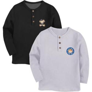 Arshiner Toddler Boys 3 Pack Long-Sleeve Henley T-Shirts Casual Cotton Graphic Shirt for 2-9 Years(Black/Gray)