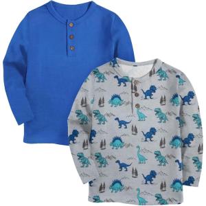 Arshiner Toddler Boys 3 Pack Long-Sleeve Henley T-Shirts Casual Cotton Graphic Shirt for 2-9 Years(Blue/Gray)