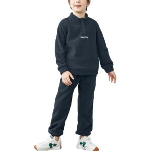 Arshiner Toddler Boys Letter Embroidery Half Zip Sweatshirt & Pants Set Fuzzy Fleece Fall Winter Outfits 2~6 Years(Navy Blue)