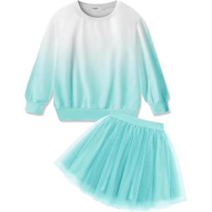 Arshiner Toddler Girl Clothes Long Sleeve Pullover Sweatshirt and Tutu Skirt 2 Piece Outfits Kids Clothing Set Party Dress(Blue White)