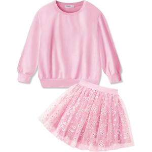 Arshiner Toddler Girl Clothes Long Sleeve Pullover Sweatshirt and Tutu Skirt 2 Piece Outfits Kids Clothing Set Party Dress(Light Pink)