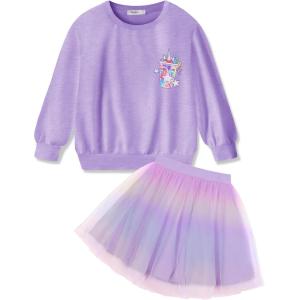 Arshiner Toddler Girl Clothes Long Sleeve Pullover Sweatshirt and Tutu Skirt 2 Piece Outfits Kids Clothing Set Party Dress(Rainbow)