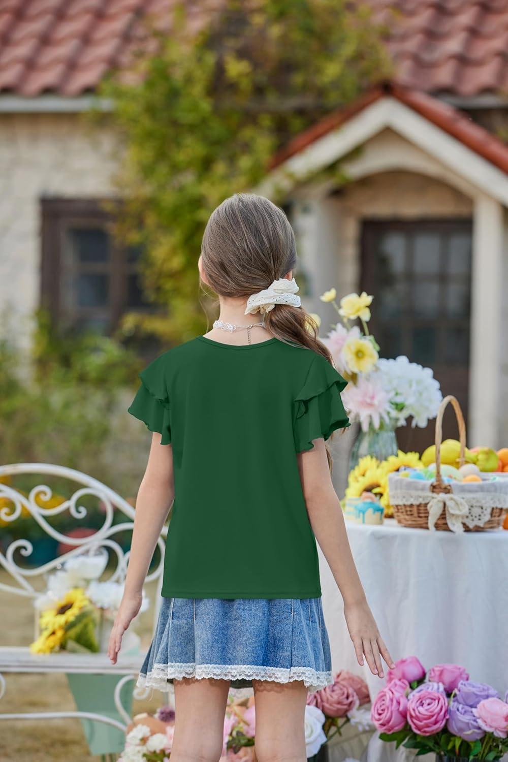 image:imageArshiner Girls Ruffle Short Sleeve T Shirts Cute Little V Neck Tops Kids Summer Casual Blouses Clothes 512 YearsGreen