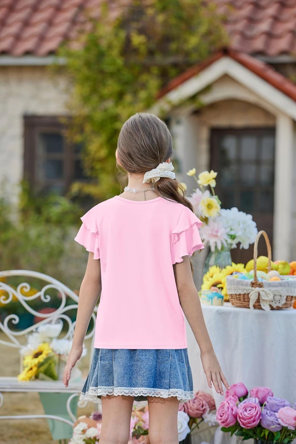 image:imageArshiner Girls Ruffle Short Sleeve T Shirts Cute Little V Neck Tops Kids Summer Casual Blouses Clothes 512 YearsPink