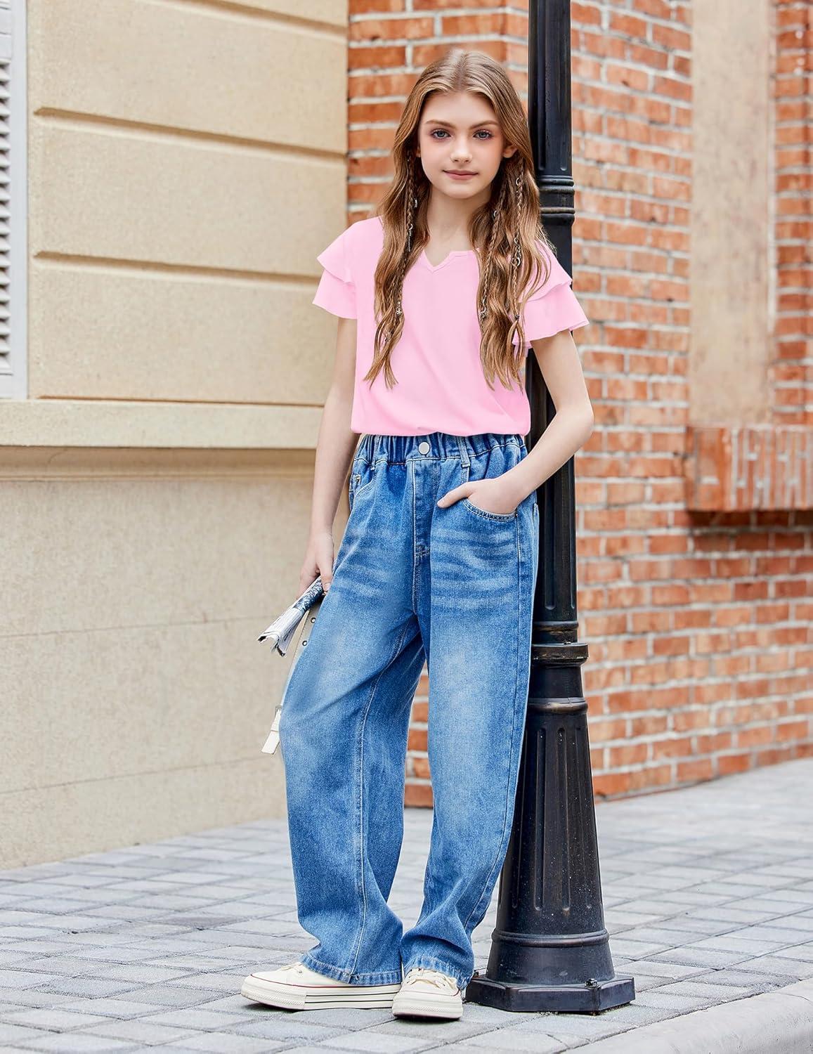 image:imageArshiner Girls Ruffle Short Sleeve T Shirts Cute Little V Neck Tops Kids Summer Casual Blouses Clothes 512 YearsPink