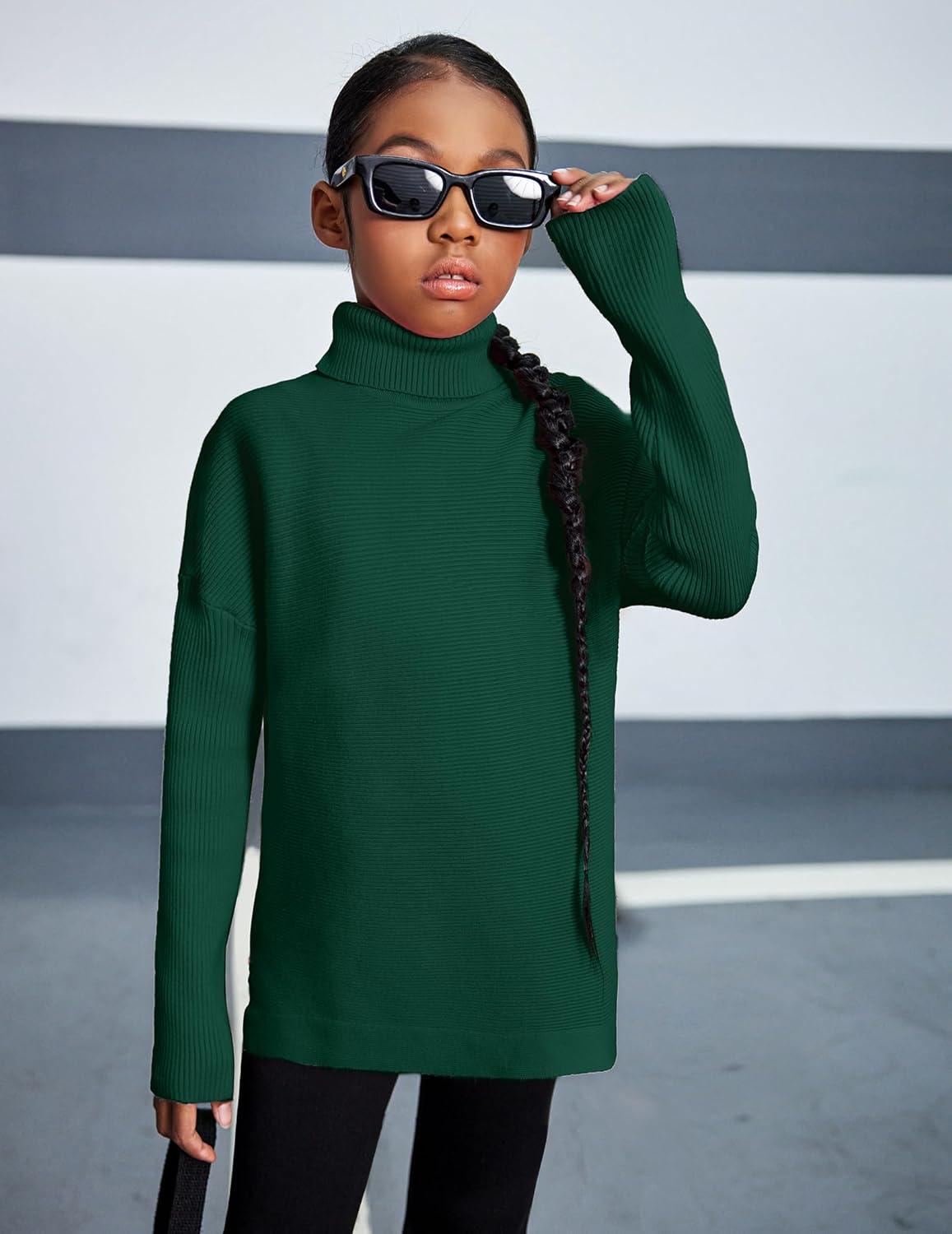 image:imageArshiner Girls Sweaters Turtleneck Kids Tunic Long Sleeve Knit Chunky Pullover Jumper TopsGreen