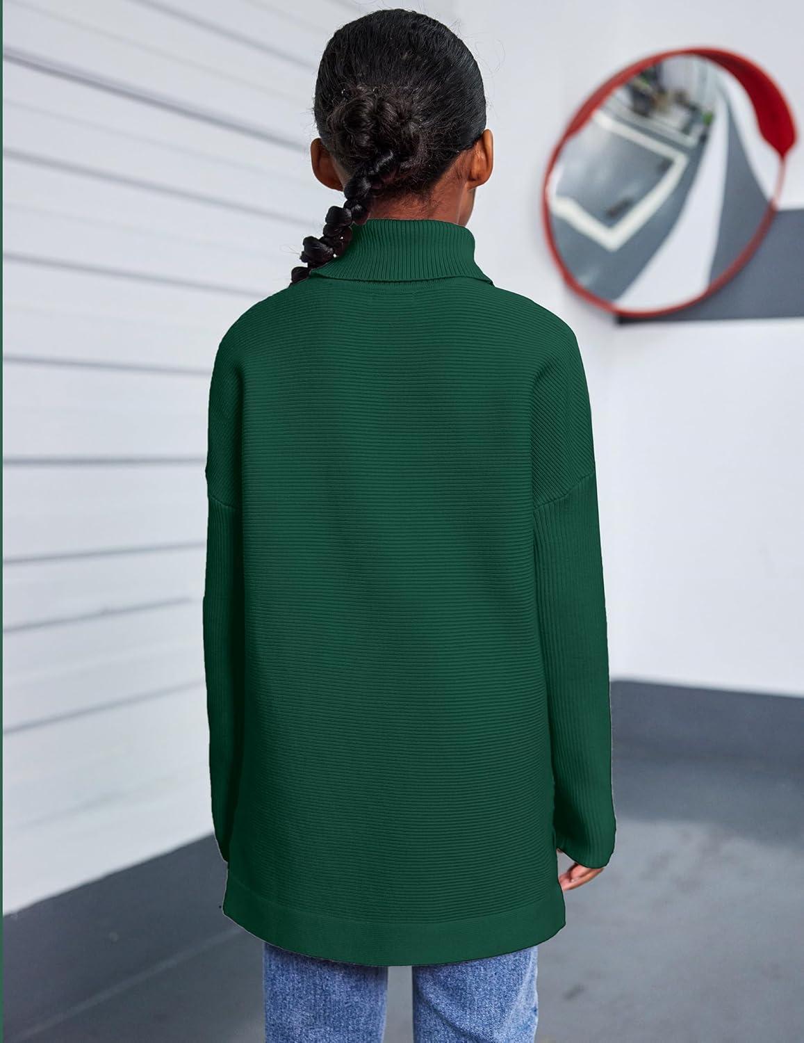 image:imageArshiner Girls Sweaters Turtleneck Kids Tunic Long Sleeve Knit Chunky Pullover Jumper TopsGreen