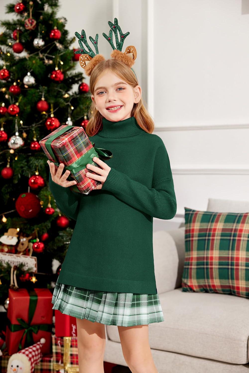 image:imageArshiner Girls Sweaters Turtleneck Kids Tunic Long Sleeve Knit Chunky Pullover Jumper TopsGreen