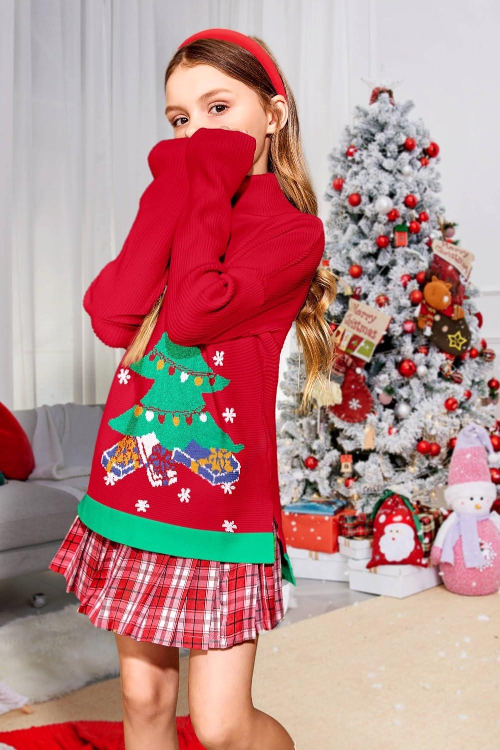 image:imageArshiner Girls Sweaters Turtleneck Kids Tunic Long Sleeve Knit Chunky Pullover Jumper TopsXmas Pattern