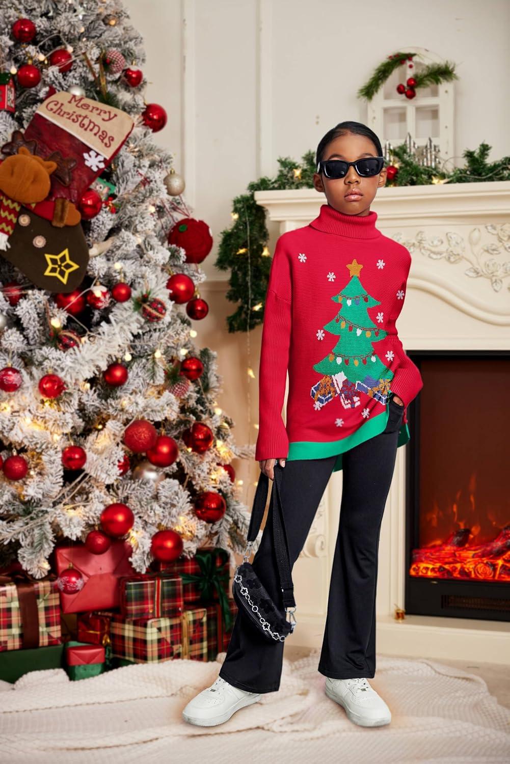 image:imageArshiner Girls Sweaters Turtleneck Kids Tunic Long Sleeve Knit Chunky Pullover Jumper TopsXmas Pattern