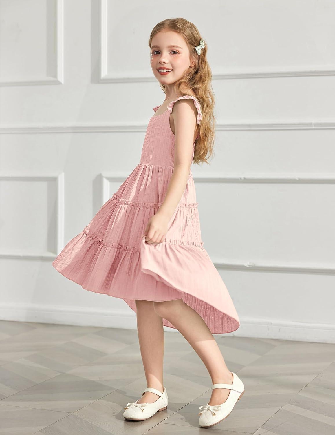 image:imageArshiner Toddler Girls Dress Ruffle HighLow Hem Smocked Dresses Summer Beach Butterfly Sundress with PocketPink