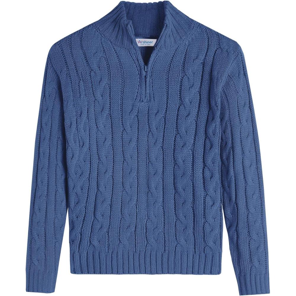 image:imageArshiner Boys Cable Knitted Sweater Half Zip Lightweight Casual Pullovers for Kids 312 YearsCable Navy Blue
