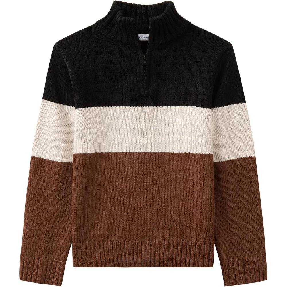 image:imageArshiner Boys Cable Knitted Sweater Half Zip Lightweight Casual Pullovers for Kids 312 YearsJersey Knit BlackCreamBrown Striped