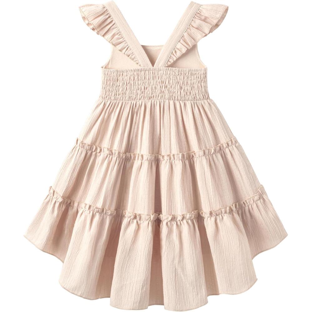 image:imageArshiner Toddler Girls Dress Ruffle HighLow Hem Smocked Dresses Summer Beach Butterfly Sundress with PocketBeige