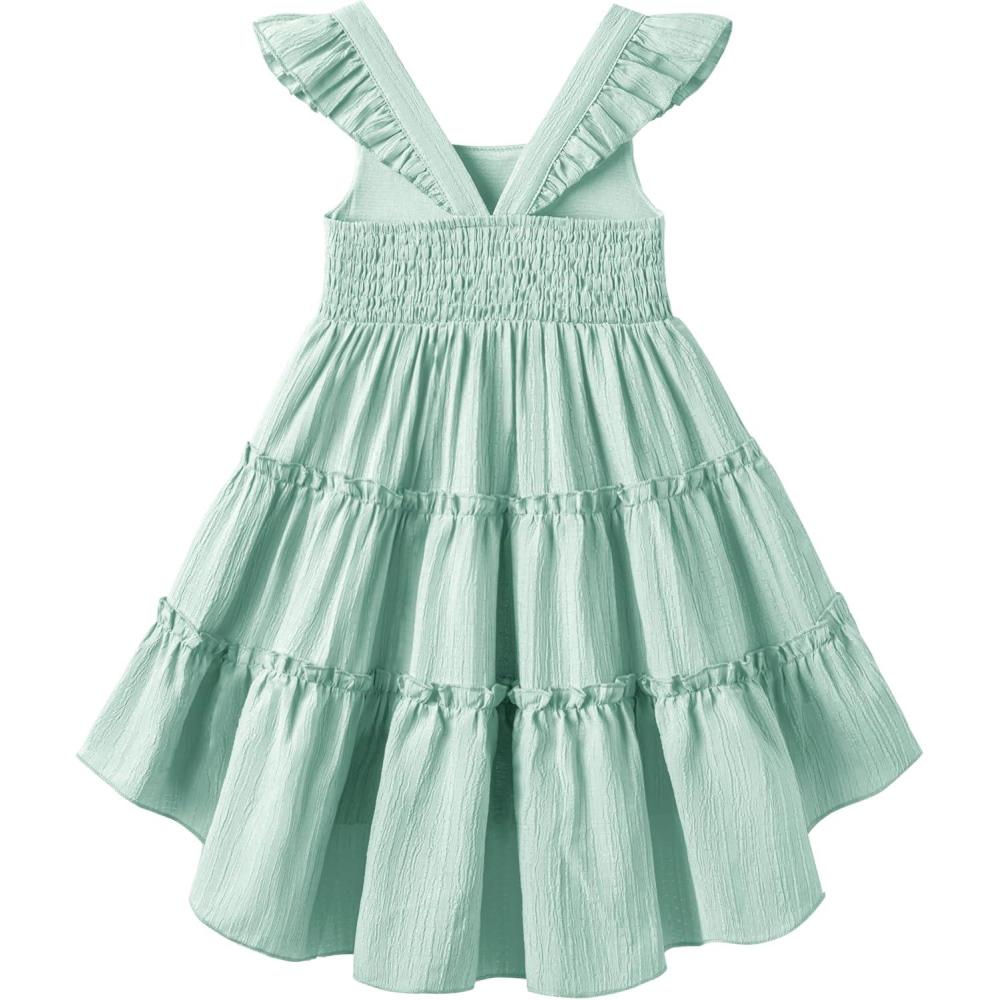 image:imageArshiner Toddler Girls Dress Ruffle HighLow Hem Smocked Dresses Summer Beach Butterfly Sundress with PocketGreen