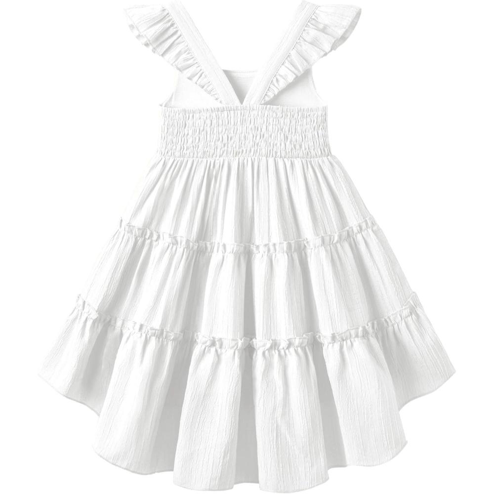 image:imageArshiner Toddler Girls Dress Ruffle HighLow Hem Smocked Dresses Summer Beach Butterfly Sundress with PocketWhite