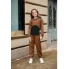 Arshiner 3 Piece Girls Jogger Set Sweatsuits Crop Sweatshirt Hoodie Adjustable Cami Top and Sweatpants(Brown)
