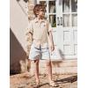 Arshiner Boys Button Down Shirt Short Sleeve Collar Leather Patch Woven Shirts Size 4-12 Years(Beige)