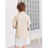 Arshiner Boys Button Down Shirt Short Sleeve Collar Leather Patch Woven Shirts Size 4-12 Years(Beige)