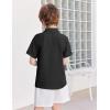 Arshiner Boys Button Down Shirt Short Sleeve Collar Leather Patch Woven Shirts Size 4-12 Years(Black)