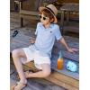 Arshiner Boys Button Down Shirt Short Sleeve Collar Leather Patch Woven Shirts Size 4-12 Years(Ice Blue)