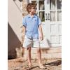 Arshiner Boys Button Down Shirt Short Sleeve Collar Leather Patch Woven Shirts Size 4-12 Years(Ice Blue)