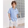 Arshiner Boys Button Down Shirt Short Sleeve Collar Leather Patch Woven Shirts Size 4-12 Years(Ice Blue)