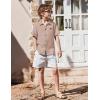 Arshiner Boys Button Down Shirt Short Sleeve Collar Leather Patch Woven Shirts Size 4-12 Years(Light Brown)