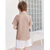 Arshiner Boys Button Down Shirt Short Sleeve Collar Leather Patch Woven Shirts Size 4-12 Years(Light Brown)