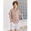 Arshiner Boys Button Down Shirt Short Sleeve Collar Leather Patch Woven Shirts Size 4-12 Years(Light Brown)