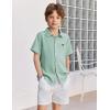 Arshiner Boys Button Down Shirt Short Sleeve Collar Leather Patch Woven Shirts Size 4-12 Years(Mint Green)