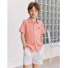 Arshiner Boys Button Down Shirt Short Sleeve Collar Leather Patch Woven Shirts Size 4-12 Years(Pinkish Orange)