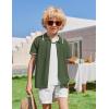 Arshiner Boys Button Down Shirt Short Sleeve Knit Shirt Summer Vintage Fashion Casual Beach Shirts for Kids 3-14 Years(Army Green)