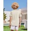 Arshiner Boys Button Down Shirt Short Sleeve Knit Shirt Summer Vintage Fashion Casual Beach Shirts for Kids 3-14 Years(Beige)