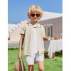 Arshiner Boys Button Down Shirt Short Sleeve Knit Shirt Summer Vintage Fashion Casual Beach Shirts for Kids 3-14 Years(Beige)
